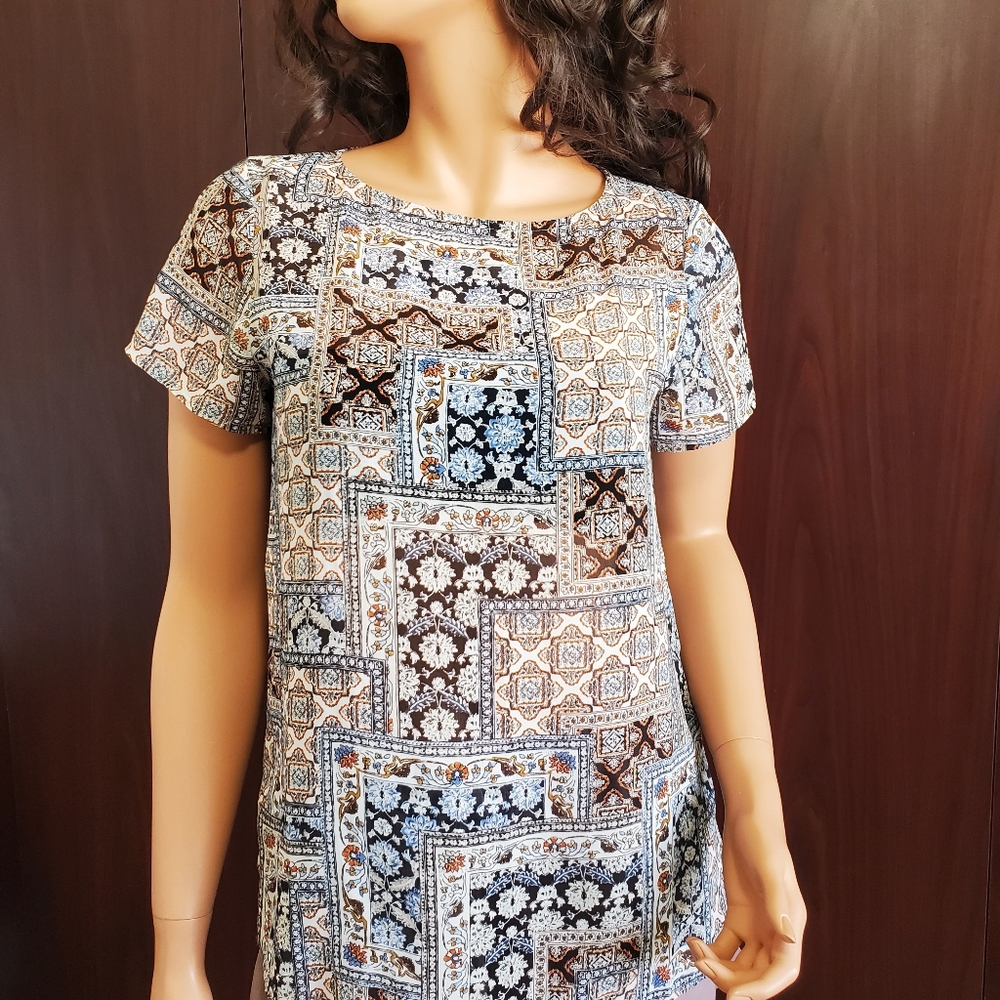 J.Jill Multi Print Short Sleeve Blouse